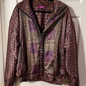 Luna Wild Festival Bomber Jacket from Upcycled Indian Sari, Medium-Brand New